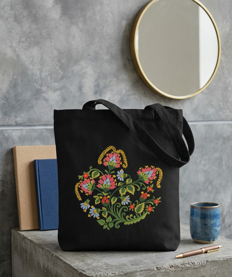 Floral Tote Bag Zipper