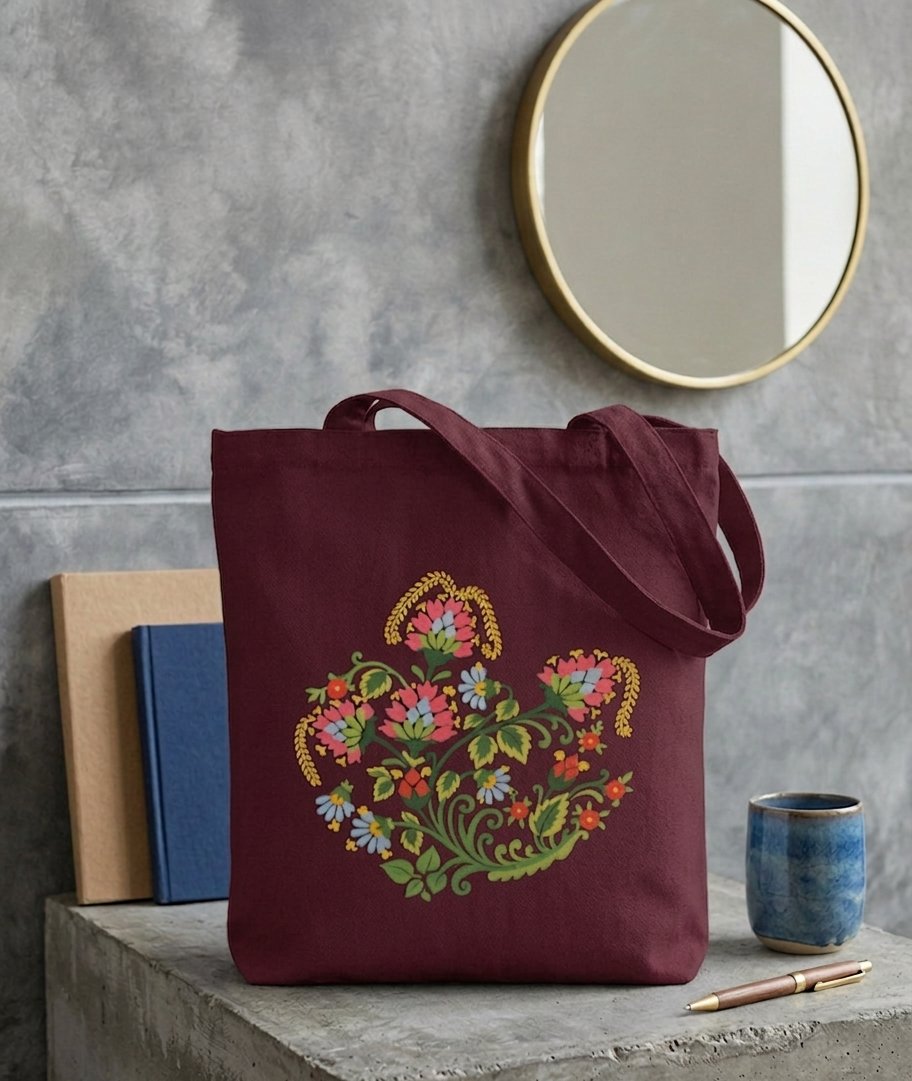 Floral Tote Bag Zipper