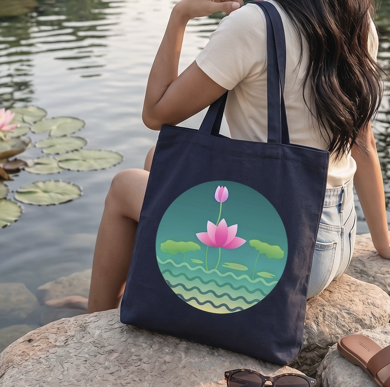 Lotus Tote Bag Zipper