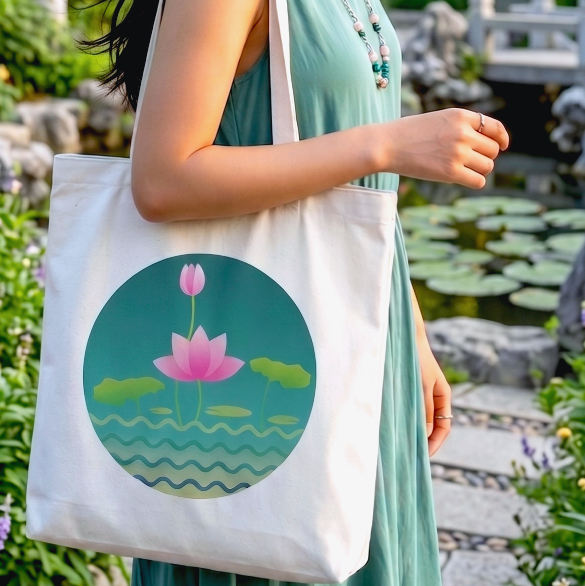 Lotus Tote Bag Zipper